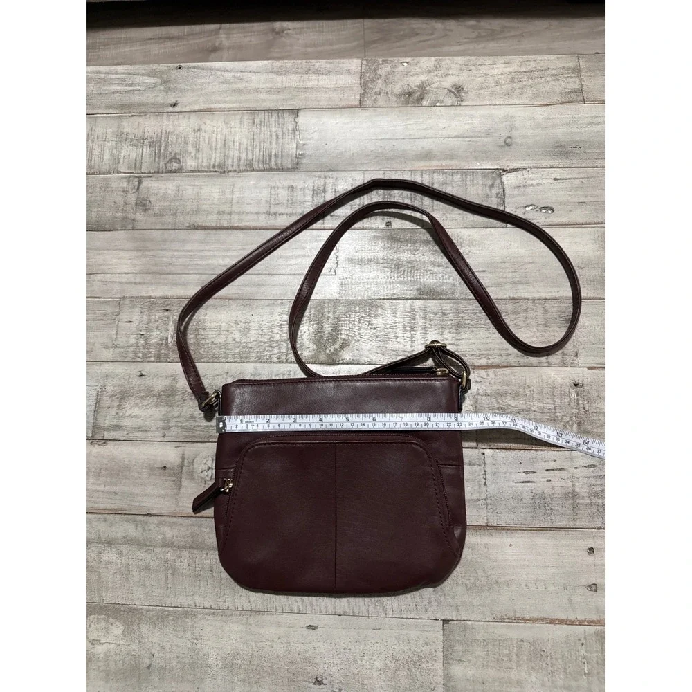 Tignanello Burgundy Leather Crossbody Organizer Bag Gold Hardware Small